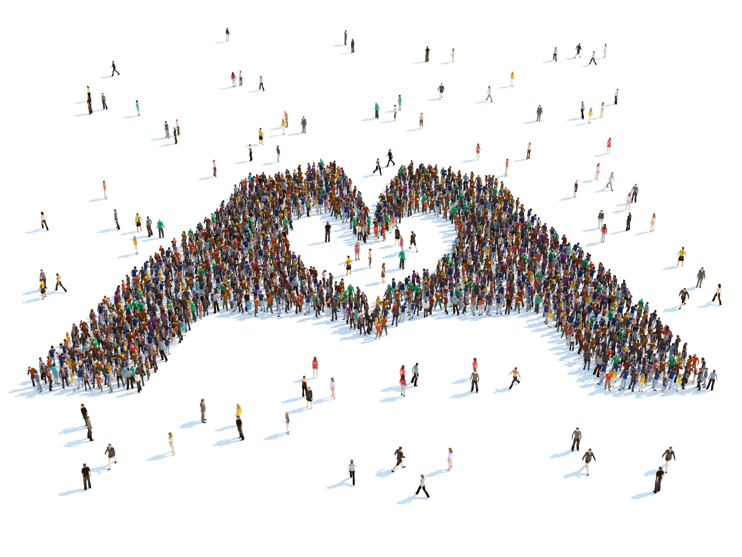 image of a cloud of people forming two hands in the shape of a heart